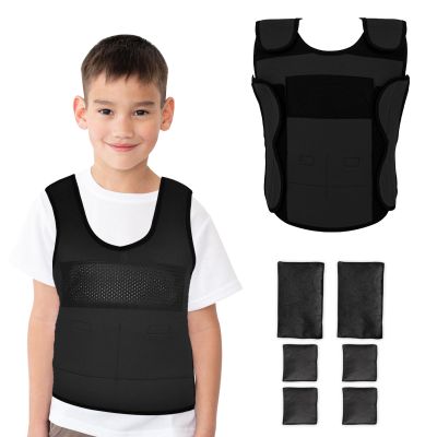 Vest for Kids (Medium, Ages 8+) Compression Vest for Kids, Including 6 Removable Weights Black