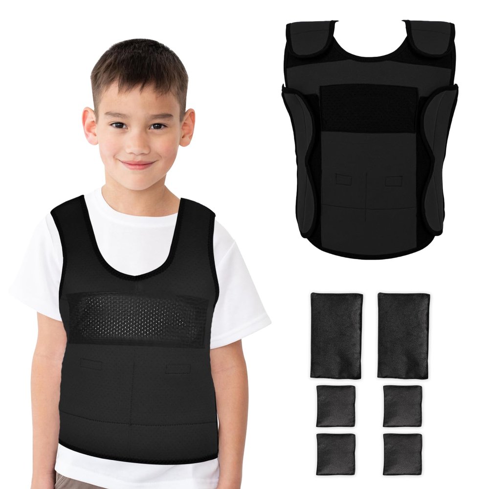 Vest for Kids (Medium, Ages 8+) Compression Vest for Kids, Including 6 Removable Weights Black