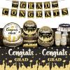 2025 Graduation Party Decorations, Black Graduation Party Supplies Disposable Paper Plates Napkins Cups Tablecloth Banner Dinnerware Set for Congrats Grad Party Decorations, Serve 25 view 1