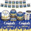 2025 Graduation Party Decorations, Blue Graduation Party Supplies Disposable Paper Plates Napkins Cups Tablecloth Banner Dinnerware Set for Congrats Grad Party Decorations, Serve 25 view 1