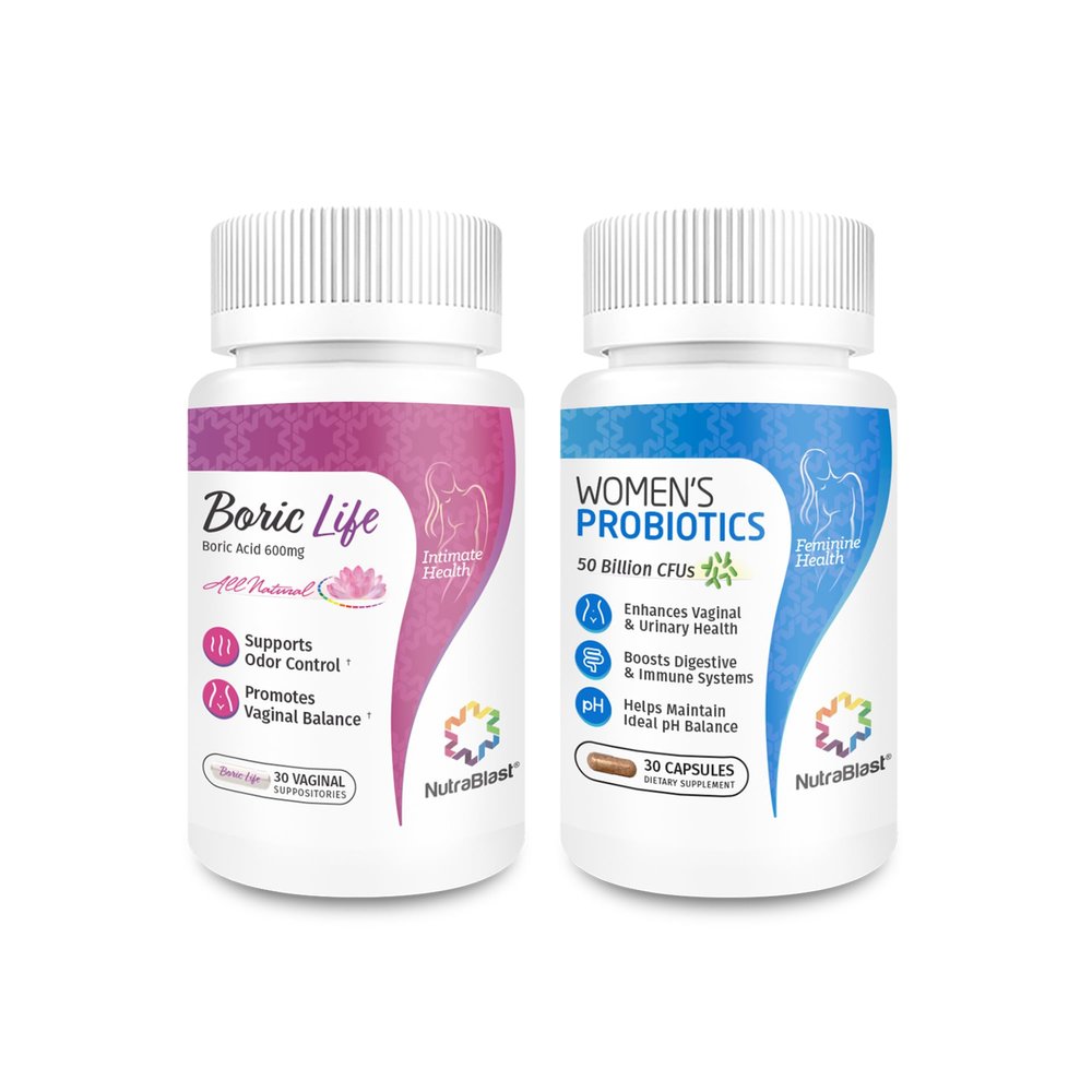 NutraBlast Boric Acid Suppositories Bundle with Women's Probiotics | Supports Odor Control | Digestive, UT & Intimate Health | Promotes Healthy Intimate Balance (30 Count)