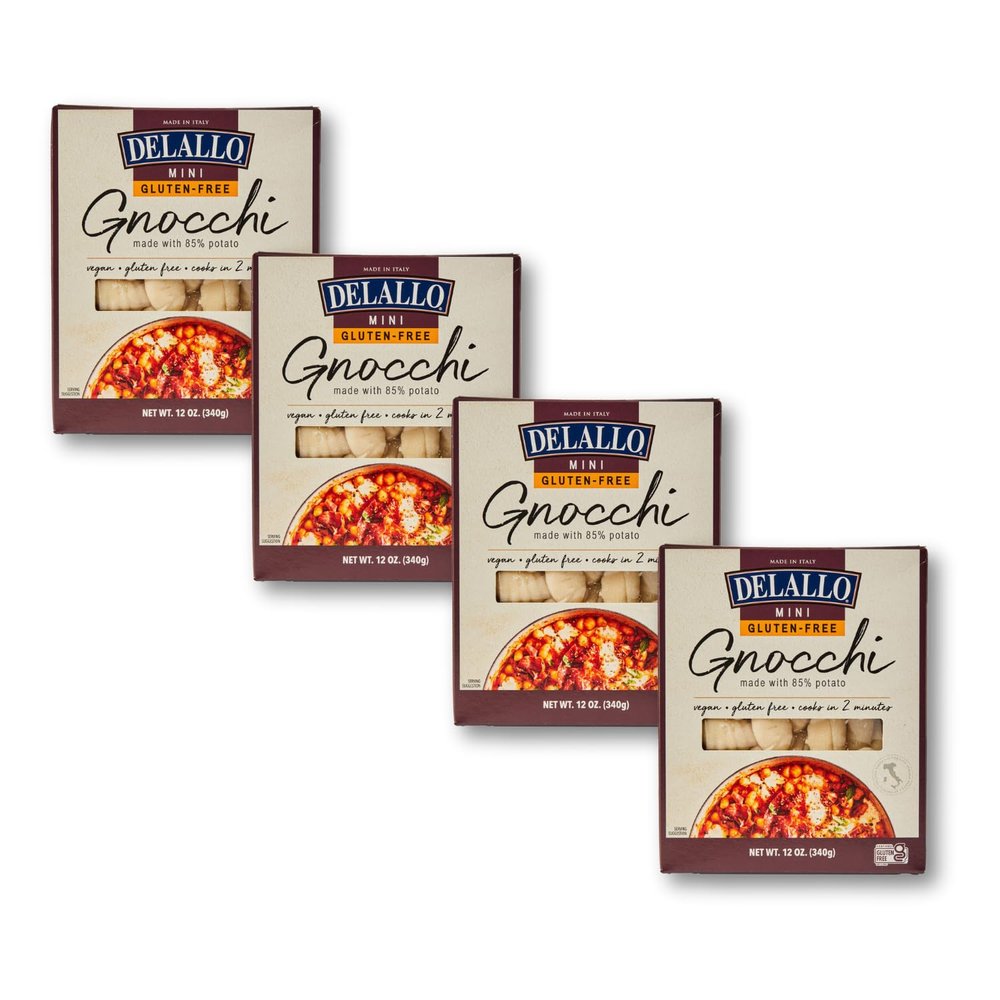 DeLallo Gluten-Free Mini Gnocchi Pasta, 12 Ounce Box, 4 Pack, Non-GMO, Made with Potato Puree and Rice Flour, Vegan