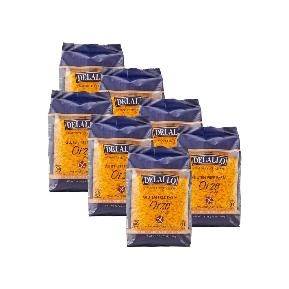 DeLallo Gluten Free Orzo Pasta, 12 oz Bag, (7 Pack), Made with Corn and Rice Flour, Handcrafted in Italy, Non-GMO, All Natural, Kosher