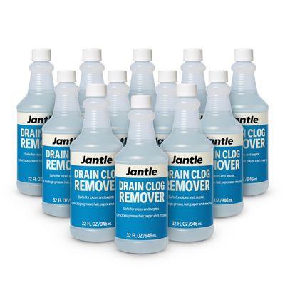 Drain Clog Remover - 12 Pack, 32 oz Bottles Powerful Drain Cleaner Liquid for Shower, Sink, and Toilet - Dissolves Hair, Grease, Paper, Fat, Oil - Plumbing & Septic Safe - Easy to Use Formula