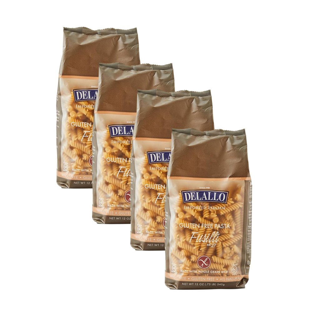 DeLallo Gluten Free Fusilli Brown Rice Pasta, Non-GMO, All Natural, Made in Italy, Kosher, Tree Nut Free, 12 Ounce Bag, (4 Pack)