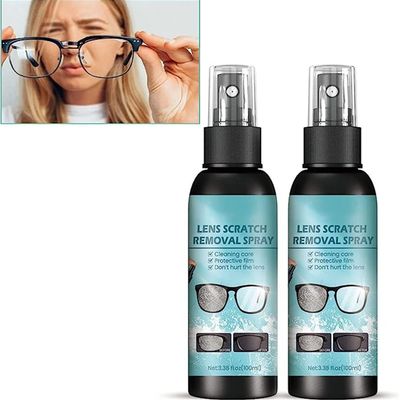100ml Lens Scratch Removal Spray,Eye Glass Windshield Glass Repair Liquid,Lens Scratch Remover,Glass Scratch Repair Solution,High Concentration Glasses Cleaner Spray for Screen Lenses (2 Pcs)