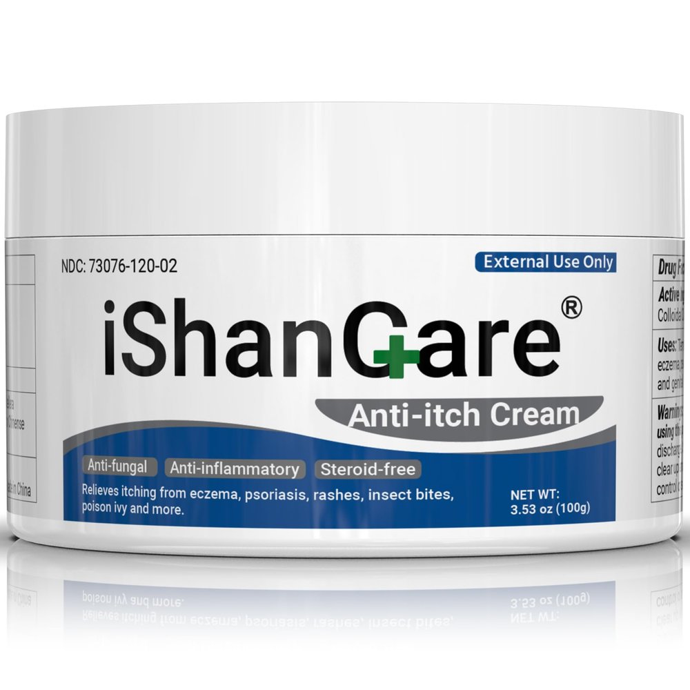 ishancare Anti Itch Cream Extra Strength, Oatmeal Soothing Skin Itch Relief Ointment for Rash, Dermatitis, Eczema, Psoriasis, Hives, Sun, Bites, Poison Ivy, Large Can 3.5 oz