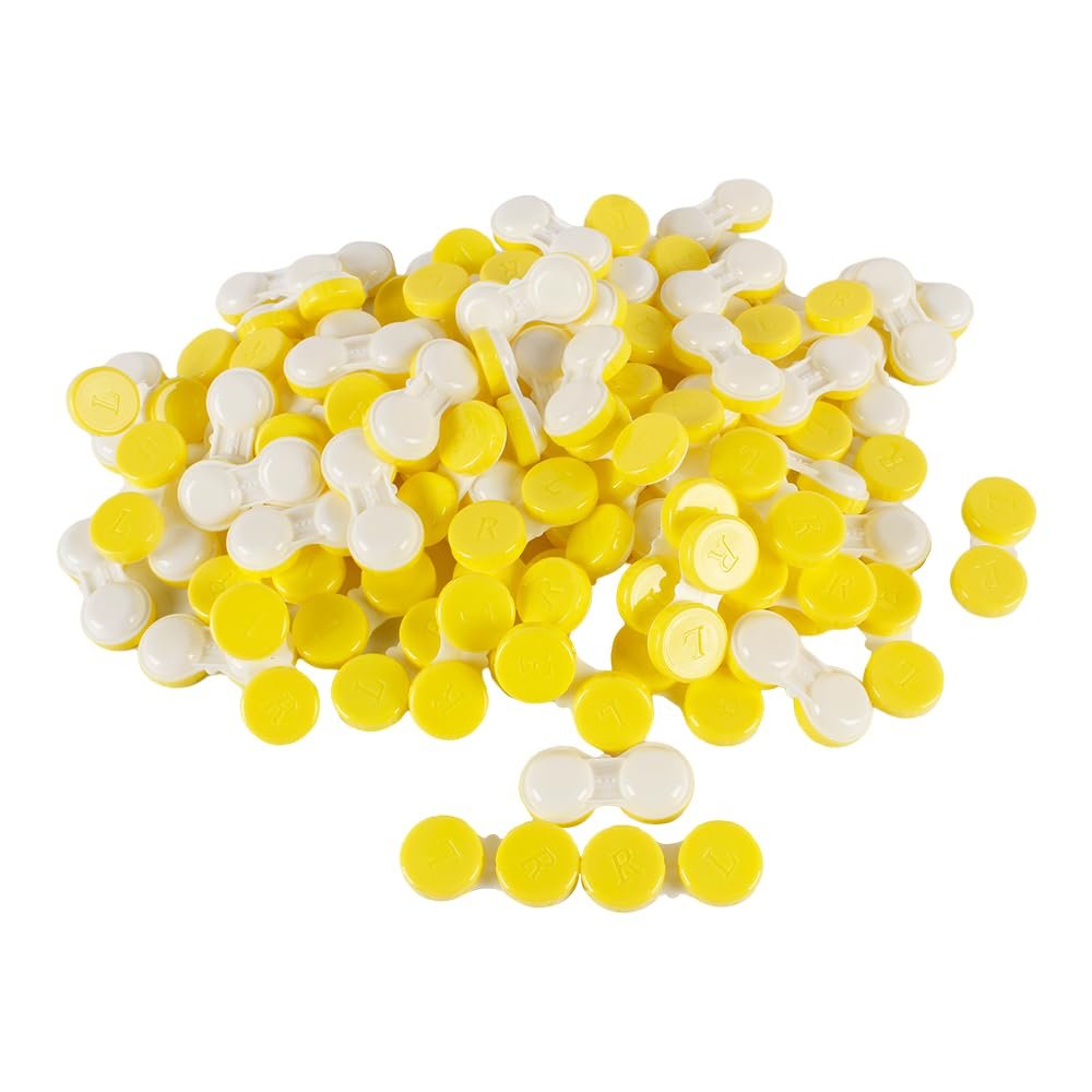 Dhoptical 100Pcs Contact lens case Colorful Contact Lens Holder Box Left/Right Eyes (Yellow)