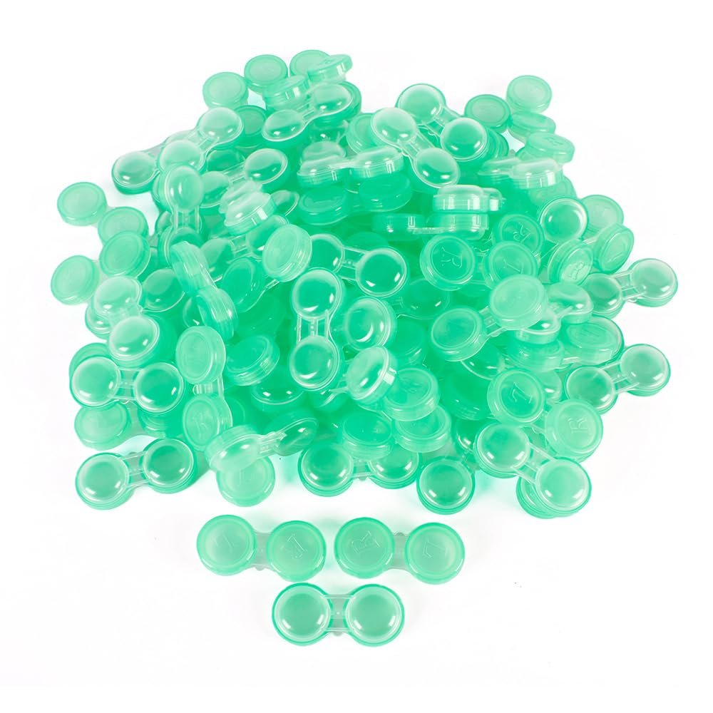 Dhoptical 100Pcs Contact lens case Colorful Contact Lens Holder Box Left/Right Eyes (Green transparent)