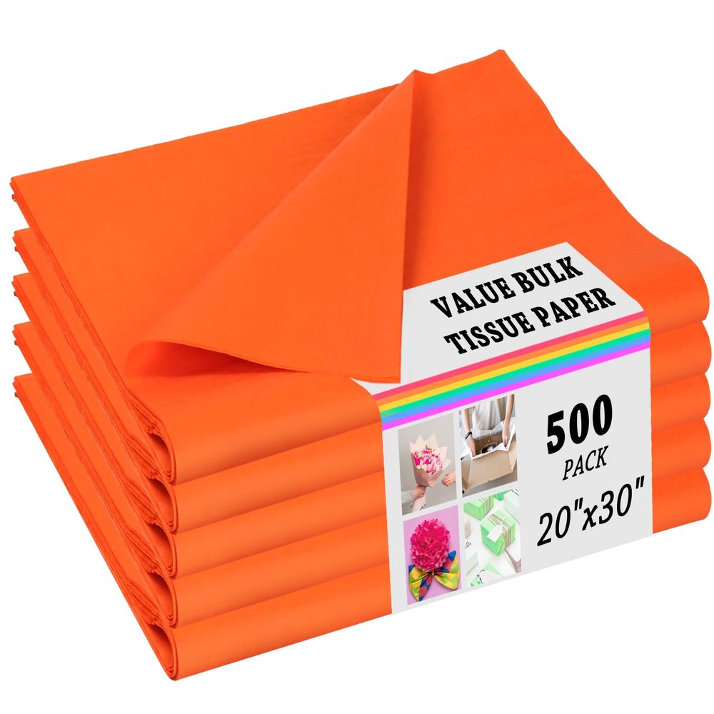 PINWATT 500 Sheets Orange Tissue Paper for Gift Bags Wrapping Tissue Paper Bulk 20 X 30 Inch Wrapping Tissues for Gift Packaging Art Crafts DIY Birthday Wedding Party Favors Halloween