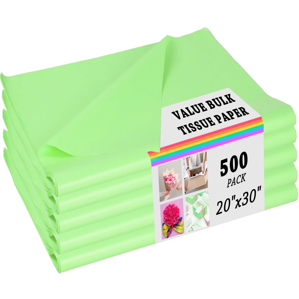500 Sheets Light Green Tissue Paper for Gift Bags Wrapping Tissues Bulk 20 X 30 Inch Wrapping Paper for Gift Packaging Art Crafts DIY Birthday Wedding Party Favors
