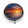 Sea and Sunset Pill Box Metal Round Small Pill Case Cute 3 Compartment Pill Organizer Portable Travel Pillbox Mini Pill Container Holder for Daily Medicine Supplement Vitamin view 1