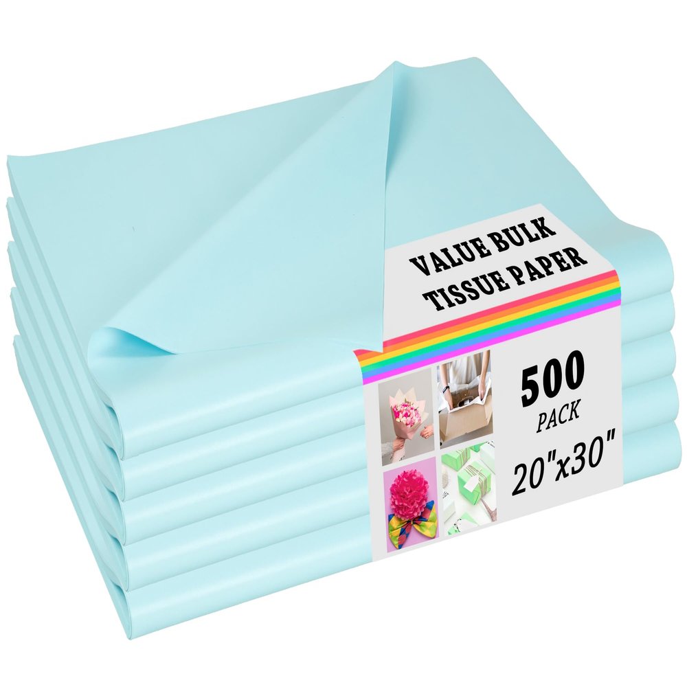 500 Sheets Light Blue Tissue Paper Bulk - Large 20 x 30 Inches Recyclable Wrapping Tissue Paper Bulk for Gift Bags Weddings Birthday Christmas Gift Wrapping DIY Project Crafts Decor