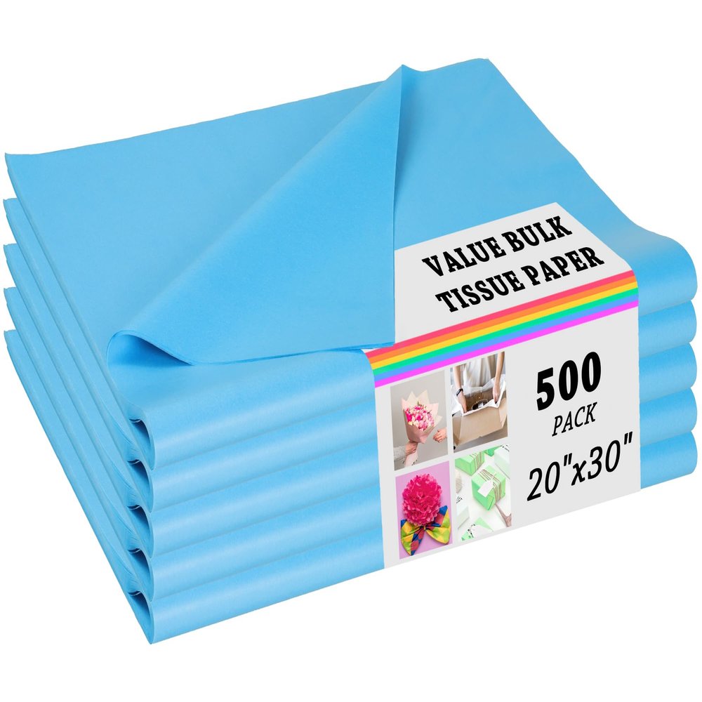 500 Sheets Tissue Paper for Gift Bags - Sky Blue Wrapping Tissues Bulk 20 X 30 Inch Wrapping Paper for Gift Packaging Art Crafts DIY Birthday Wedding Party Favors