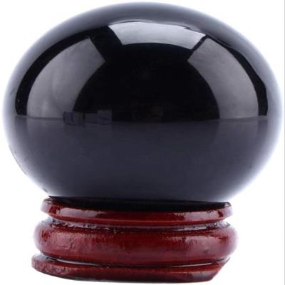 NIBHZ Natural Crystal Ball, Black Obsidian Crystal Balls Decorative Ball Fortune Telling Ball with Wooden Stand,Obsidian ball-80mm