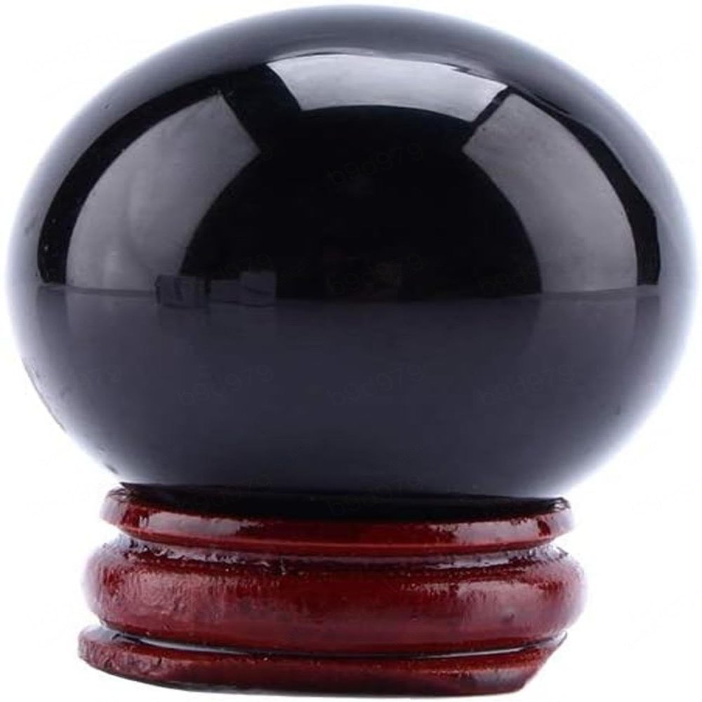 NIBHZ Natural Crystal Ball, Black Obsidian Crystal Balls Decorative Ball Fortune Telling Ball with Wooden Stand,Obsidian ball-80mm