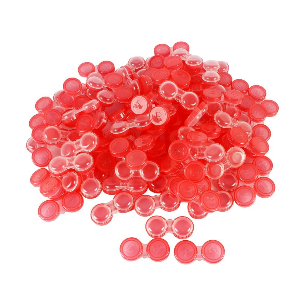 Dhoptical 100Pcs Contact lens case Colorful Contact Lens Holder Box Left/Right Eyes (Red)