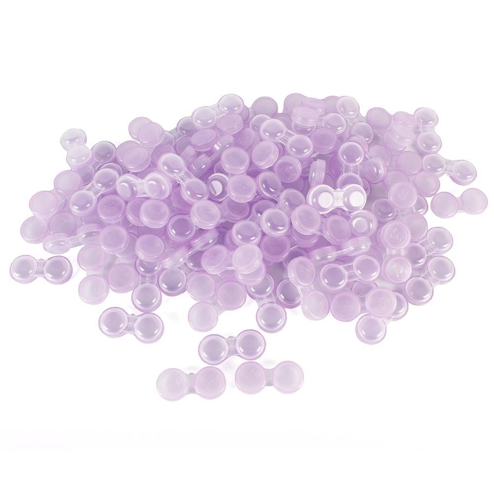 Dhoptical 100Pcs Contact lens case Colorful Contact Lens Holder Box Left/Right Eyes (Purple transparent)