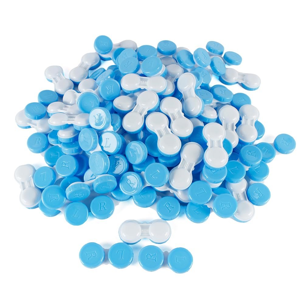 Dhoptical 100Pcs Contact lens case Colorful Contact Lens Holder Box Left/Right Eyes (Blue)