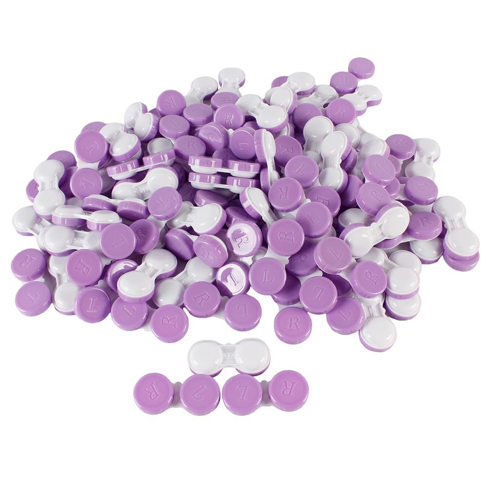 Dhoptical 100Pcs Contact lens case Colorful Contact Lens Holder Box Left/Right Eyes (Purple)