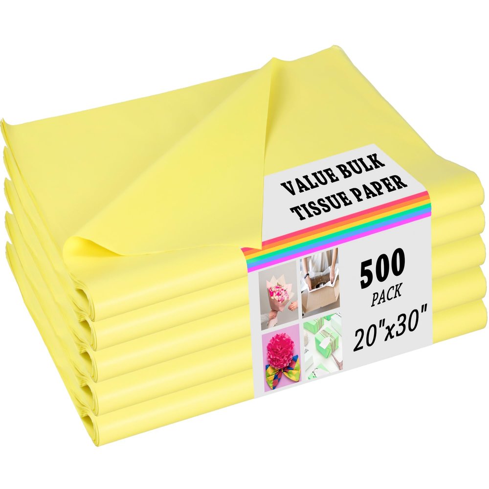 500 Sheets Yellow Tissue Paper for Gift Bags Wrapping Tissues Bulk 20 X 30 Inch Packaging Paper for Gift Wrap Flower Art Crafts DIY Birthday Wedding