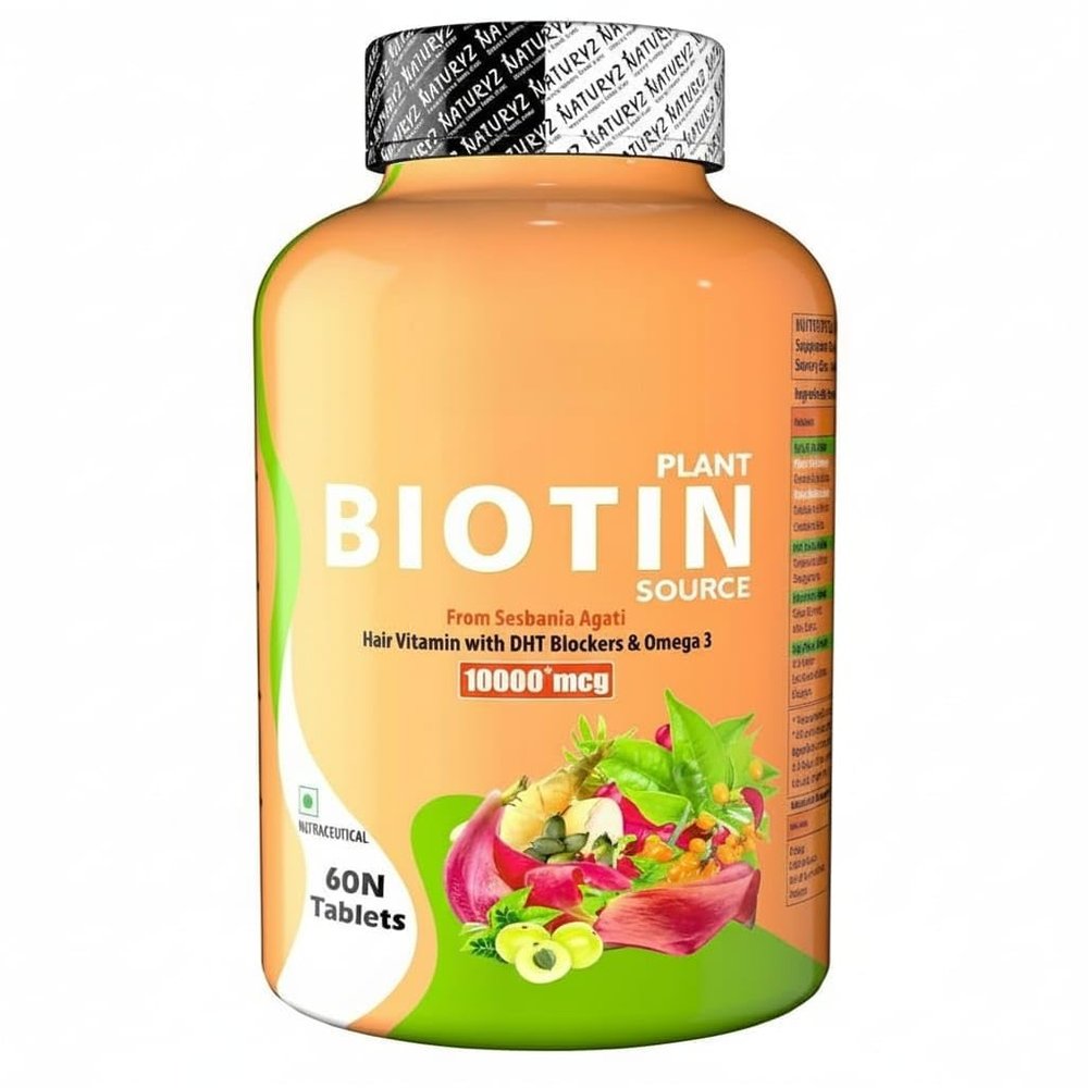 100% Plant Based Biotin Tablets with High Protein Vitamin DHT Omega 3 for Strong Hairs, Nails Growth & Glowing Skin.