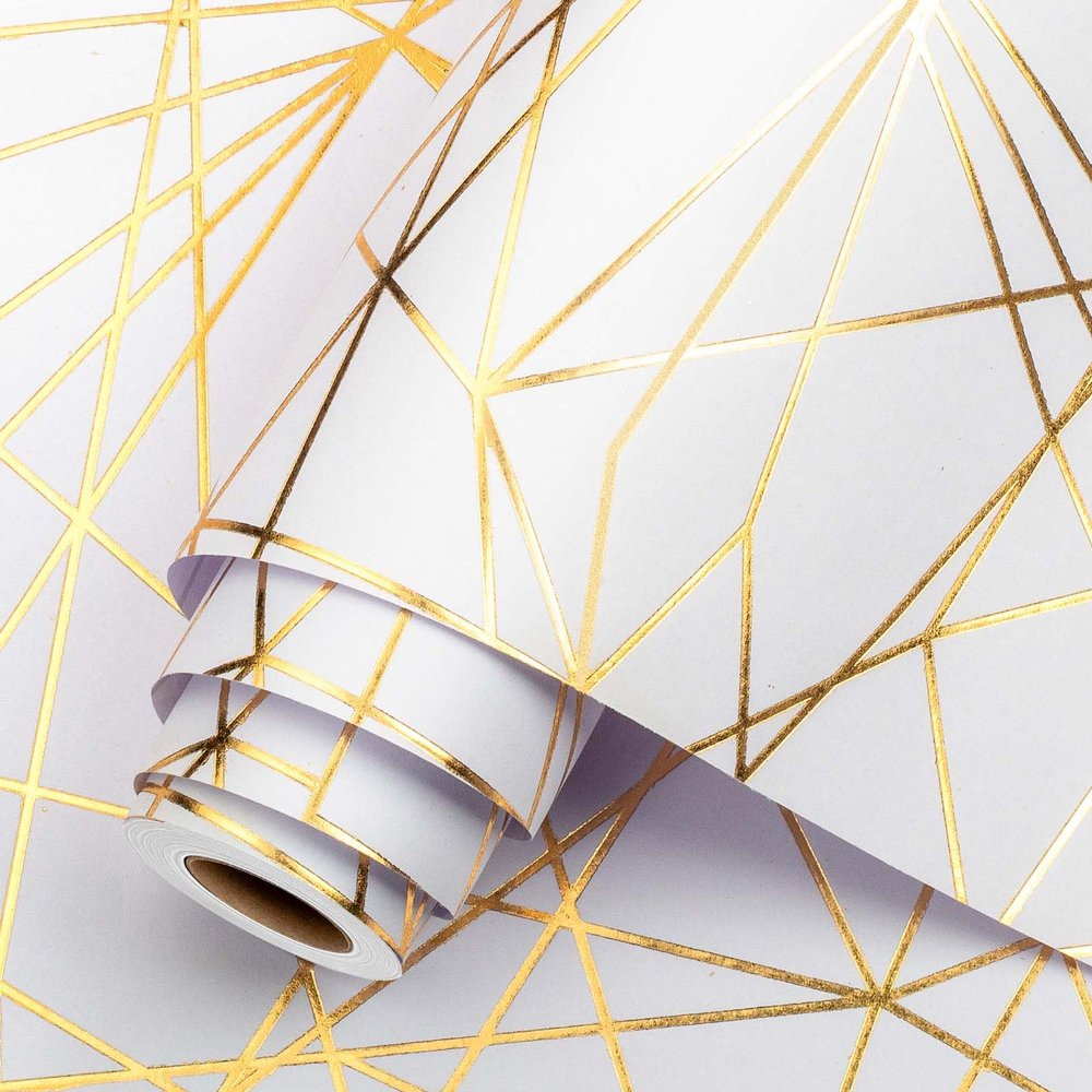 Homeral Kraft Wrapping Paper Roll - 3D Embossed Geometric Pattern with Gold Foil, Classic Design Gift Wrap for Birthday, Baby Shower, Neutral Paper, All Occasions - Mini Roll - 17 Inch x 16.5 Feet
