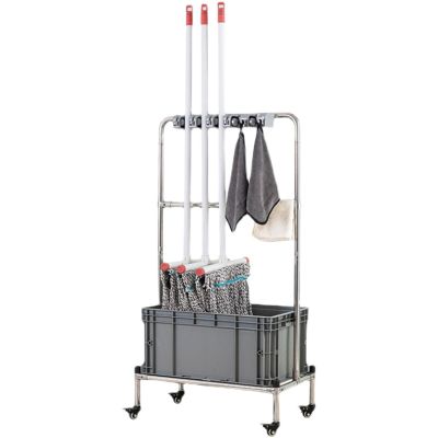 GOCHUSX Broom Mop Holder, Movable Hand Trucks Broom, Cleaning Supplies Organizer, Janitor Carts On Wheels, Garden Tool Storage for Put Wet Mops (Color : Mobile, Size : 65x40x125cm(5slots))