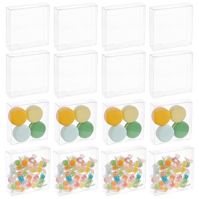 BENECREAT 72pcs Transparent Gift Boxes, 4x4x1.2inch Rectangle PVC Clear Wedding Favor Boxes for Candy Chocolate, Valentine's Day Festival Gift Packaging