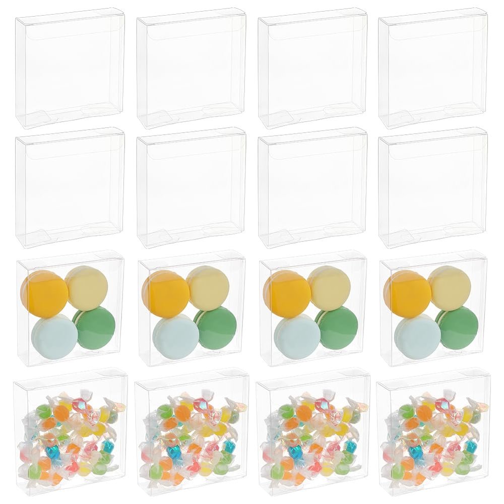 BENECREAT 72pcs Transparent Gift Boxes, 4x4x1.2inch Rectangle PVC Clear Wedding Favor Boxes for Candy Chocolate, Valentine's Day Festival Gift Packaging