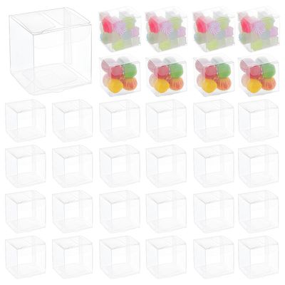 BENECREAT 120pcs Clear Plastic Favor Box 1.57x1.57x1.57 Inches Gift Packing Box for Candy Choclate and Dessert, Wedding Party Treats, Valentine Festival Gift Packaging