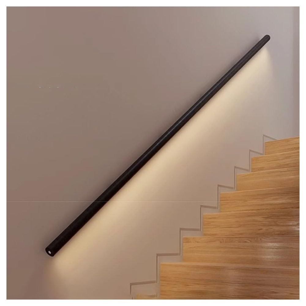 Sxlawesom LED Handrail, Lighted Staircase Handle with Light, Wall Mounted Hand Railings, Corridor Wall Light, Aluminum, with 2 Flush Endcaps (Color : Black, Size : 19.7"/0.5m)