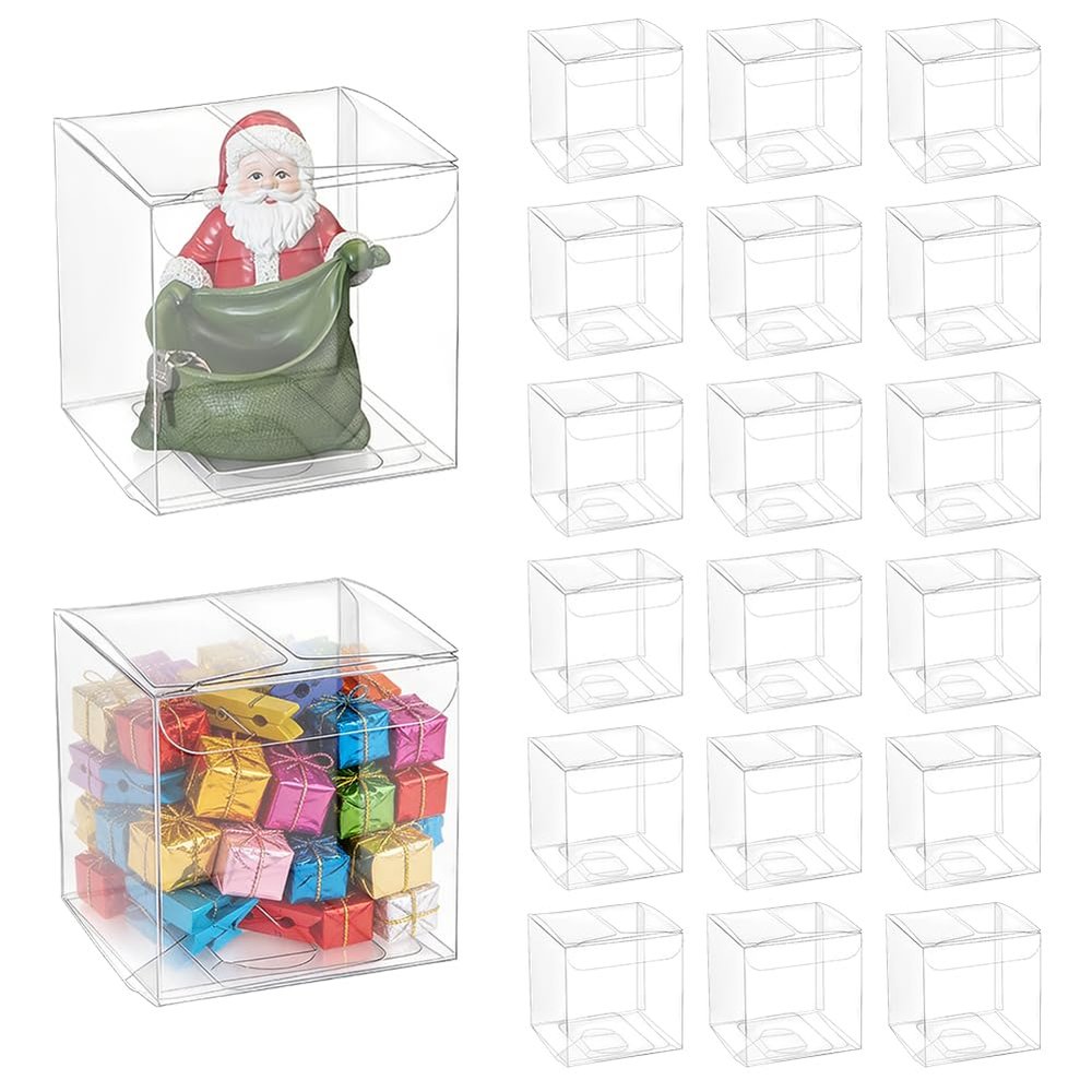 BENECREAT 120pcs Clear Plastic Favor Box 2.4x2.4x2.4 Inches Gift Packing Box for Candy Choclate and Dessert, Wedding Party Treats, Valentine's Day Festival Gift Packaging