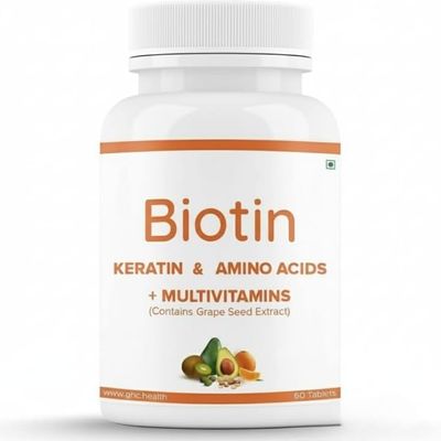 Beard Biotin- 100% Vegan, 60 Tablets (Pack of 1) | Promotes Stronger & Thicker Beard Growth, Powered with Vitamin A, Vitamin E, Vitamin B7, Keratin & Amino Acids