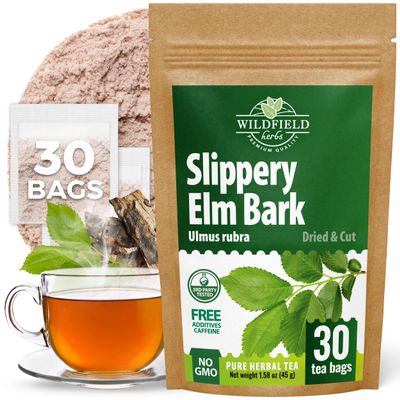 30 Bags Slippery Elm Tea Herbal Tea (Ulmus Rubra) - 30 Count 1.5g Bags Slippery Elm Bark Herb Olmo