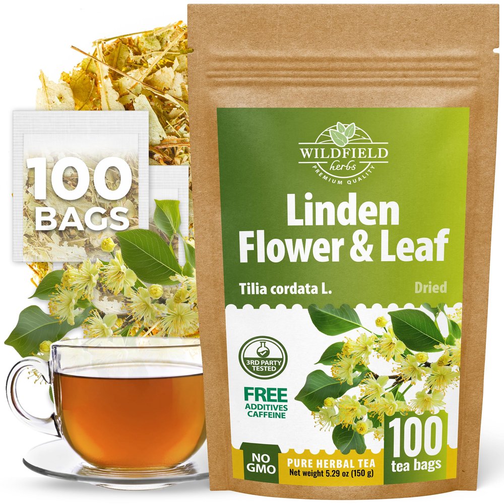 100 Bags Linden Tea Dried Linden Flower Tea Herbal (Tilia Cordata) - 100 Count 1.5g Bags Herb Lipa