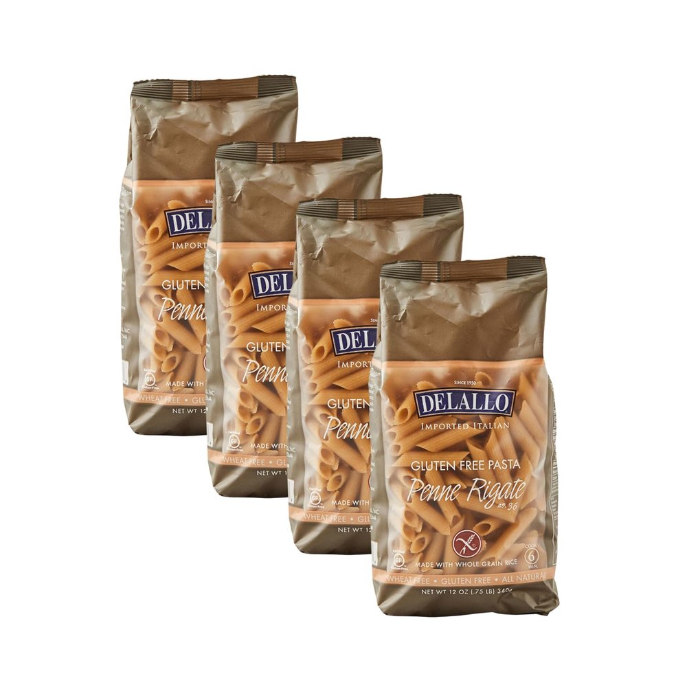 DeLallo Gluten-Free Brown Rice Penne Pasta, Non-GMO, Made in Italy, Kosher, All Natural, Tree-Nut Free,12 oz Bag, (4 Pack)