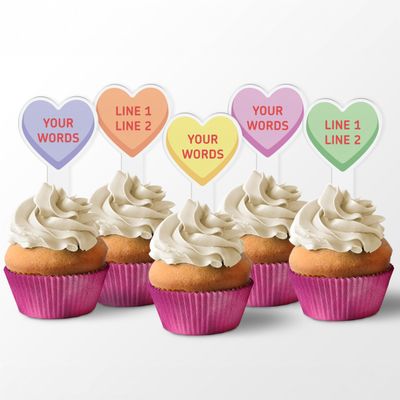 Custom Valentine's Day Cupcake Toppers, 2x4 Inches, Solid Plastic Personalized Conversation Hearts for Valentine Dessert Picks (1000)