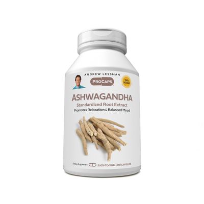 ANDREW LESSMAN Ashwagandha 180 Capsules - Standardized Ashwagandha Extract. Promotes Relaxation, Positive Mood, Overall Well-Being and Vitality. Small Easy to Swallow Capsules