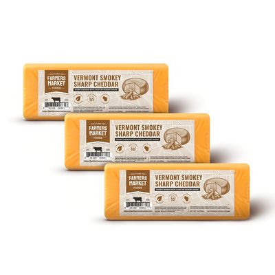 Farmers Market, Gluten Free, Keto, Paleo, Low Sodium, Zero Sugar, Wisconsin Cheese Gift Sets, 3-Pack, Vermont Smokey Sharp Cheddar
