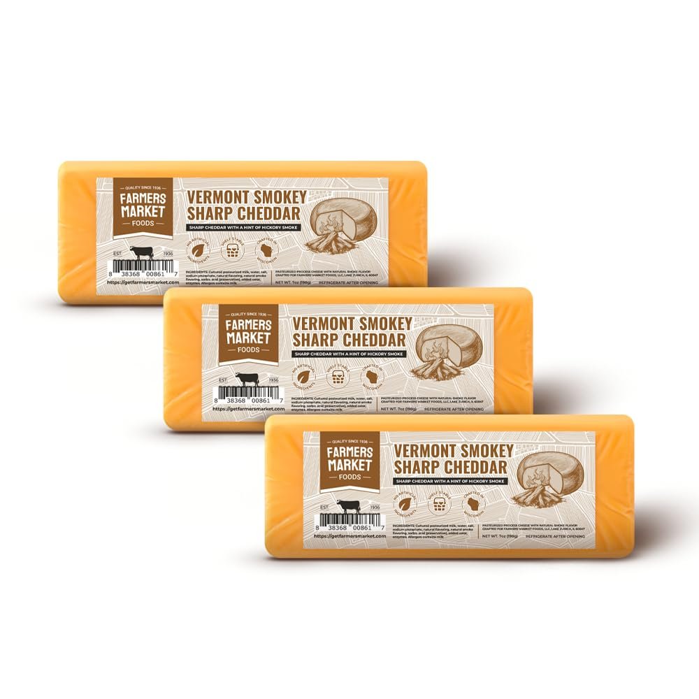 Farmers Market, Gluten Free, Keto, Paleo, Low Sodium, Zero Sugar, Wisconsin Cheese Gift Sets, 3-Pack, Vermont Smokey Sharp Cheddar