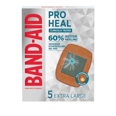 BAND-AID Brand Pro Heal Adhesive Waterproof Bandages, Hydrocolloid Gel Patch for First Aid, Clinically Tested for Better Healing of Minor Blisters and Wounds, Extra Large, 5 Count