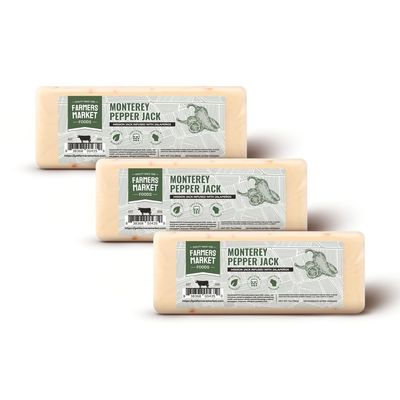 Farmers Market, Gluten Free, Keto, Paleo, Low Sodium, Zero Sugar, Wisconsin Cheese Gift Sets, 3-Pack, Monterey Pepper Jack