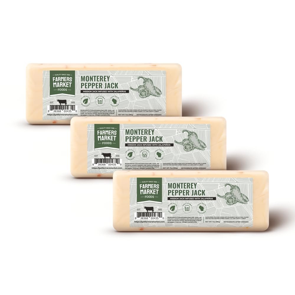 Farmers Market, Gluten Free, Keto, Paleo, Low Sodium, Zero Sugar, Wisconsin Cheese Gift Sets, 3-Pack, Monterey Pepper Jack