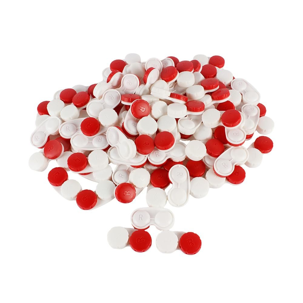 Dhoptical 50 PCS Contact lens case coloful large size Bulk Box Holder Container, Contact Lens Case Set (Red)