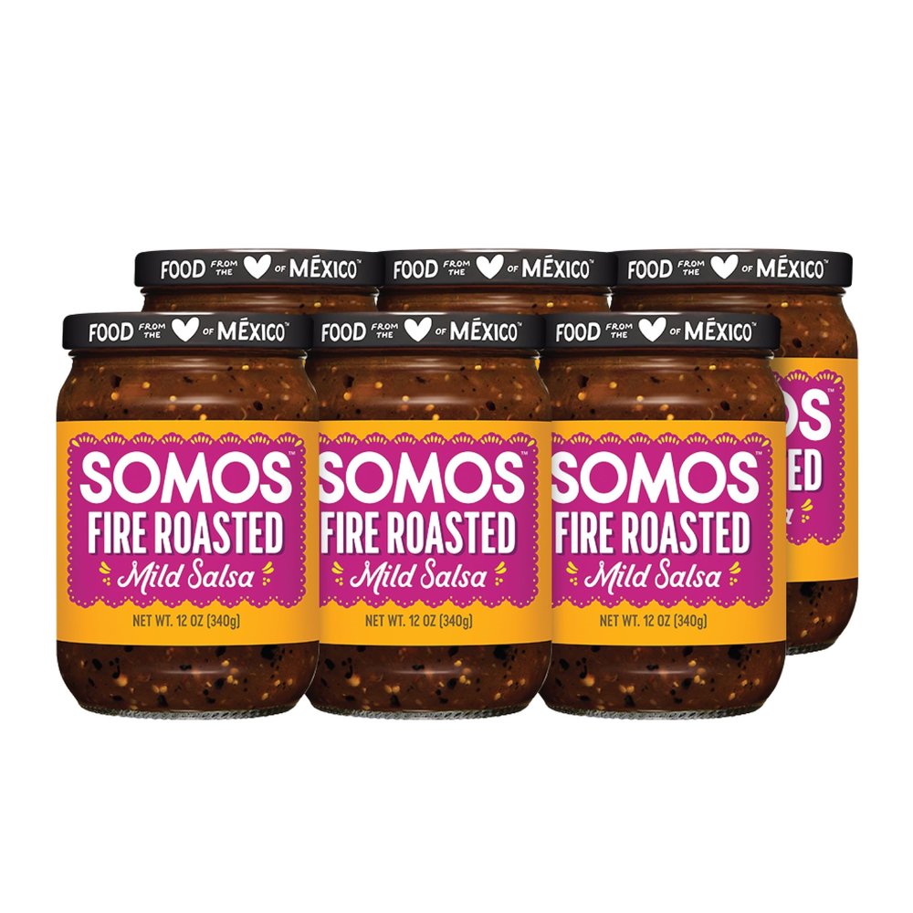 SOMOS Fire Roasted Mild Salsa - Authentic Mexican Flavor & Trusted Quality  Gluten Free, Non-GMO & Vegan - Perfect for Chip Dip, Tacos & Tostadas | 12 oz Jar (Pack of 6)