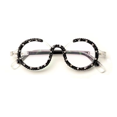 ICARA Rhinestones Reading Glasses Retro Round Diamond Blue Light Blocking Computer Glasses Readers mit Spring Hinge (black, 2, x)