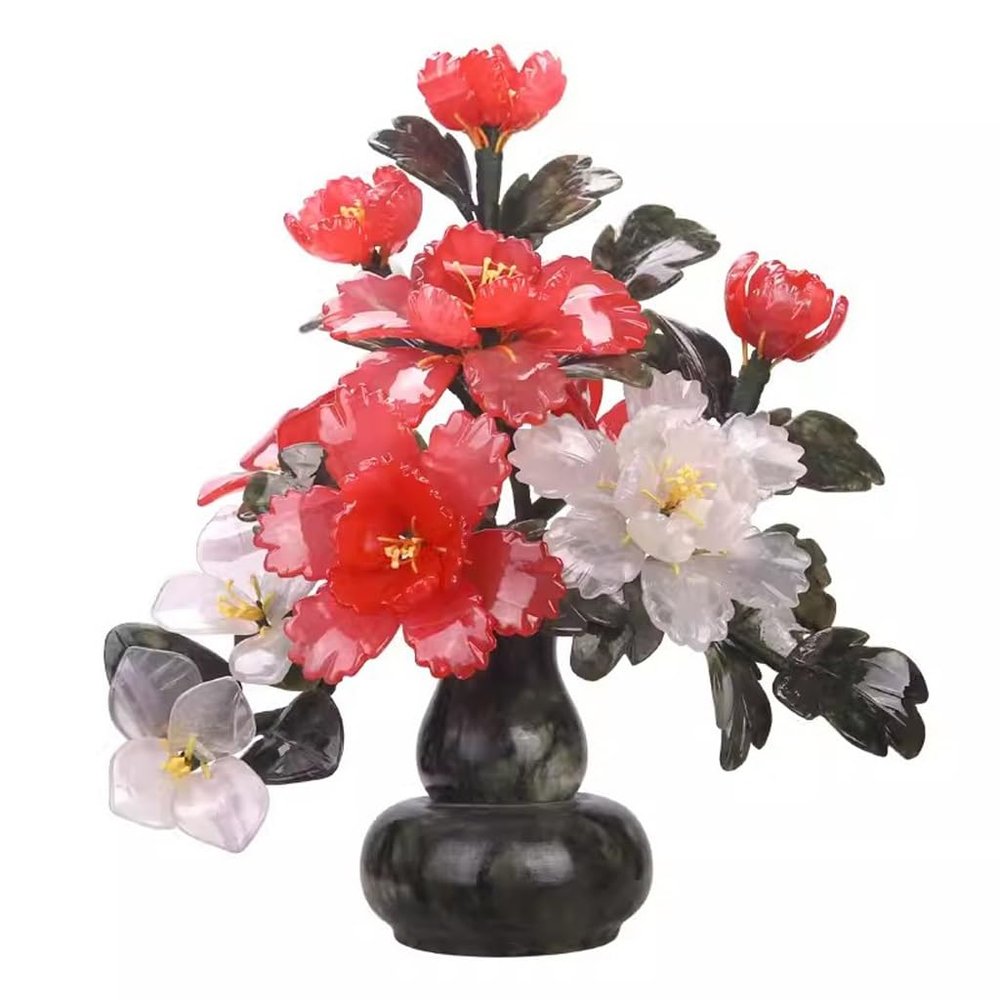 BABETT Artificial Small Bonsai Tree Jade Carving Jade Flower Bonsai Living Room Jade Decoration Restaurant New Chinese Style Housewarming Gift Living Room Fake Plant Greenery Decor