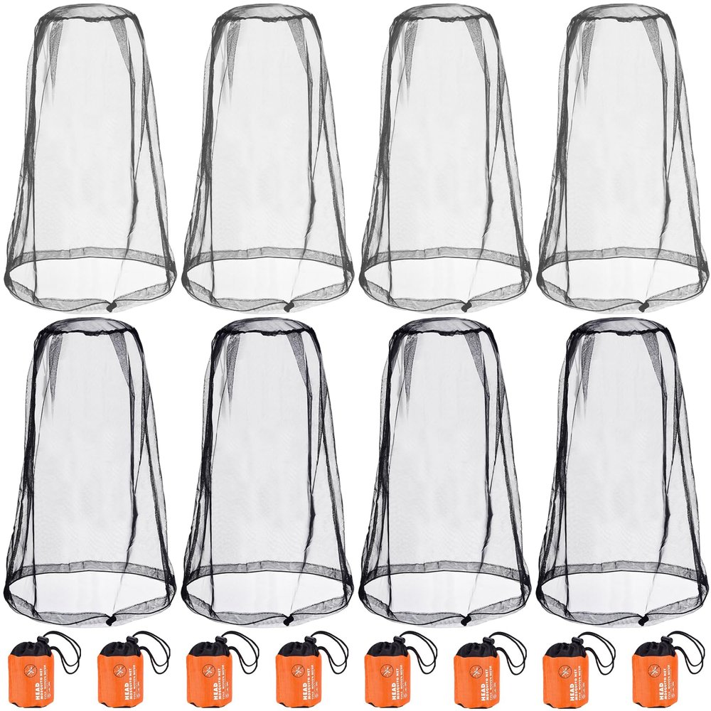 Wholelovein 8 Pack Gray & Black Mosquito Covers Wearable Head Net Face Mesh Protecting Net Mosquito Fly Insects Bugs Preventing for Outdoor Activity