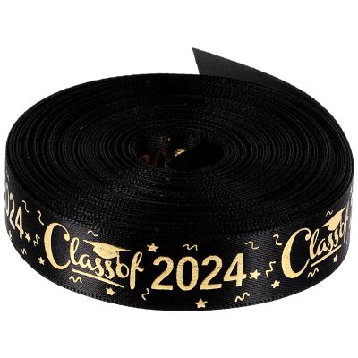 1 Roll Class of 2024 Ribbon, Graduation Ribbon Class of 2024, 0.6 Inch Width Congratulations Ribbon, 10 Yards Black Ribbon for Graduation Day Wrapping Party Decoration Crafts Supplies